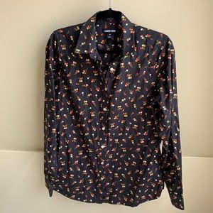 Navy multi floral Lands’ End button down 8 tall